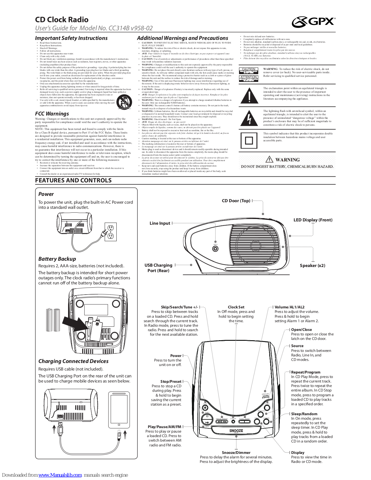 GPX CC314B v958-02 User Manual