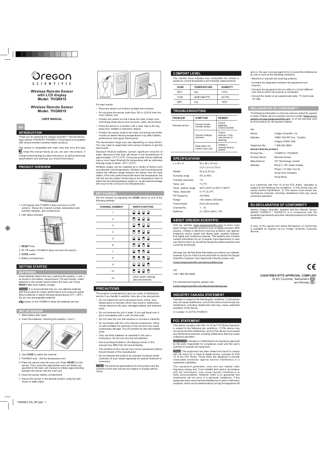 IDT Technology THGR810 01 User Manual