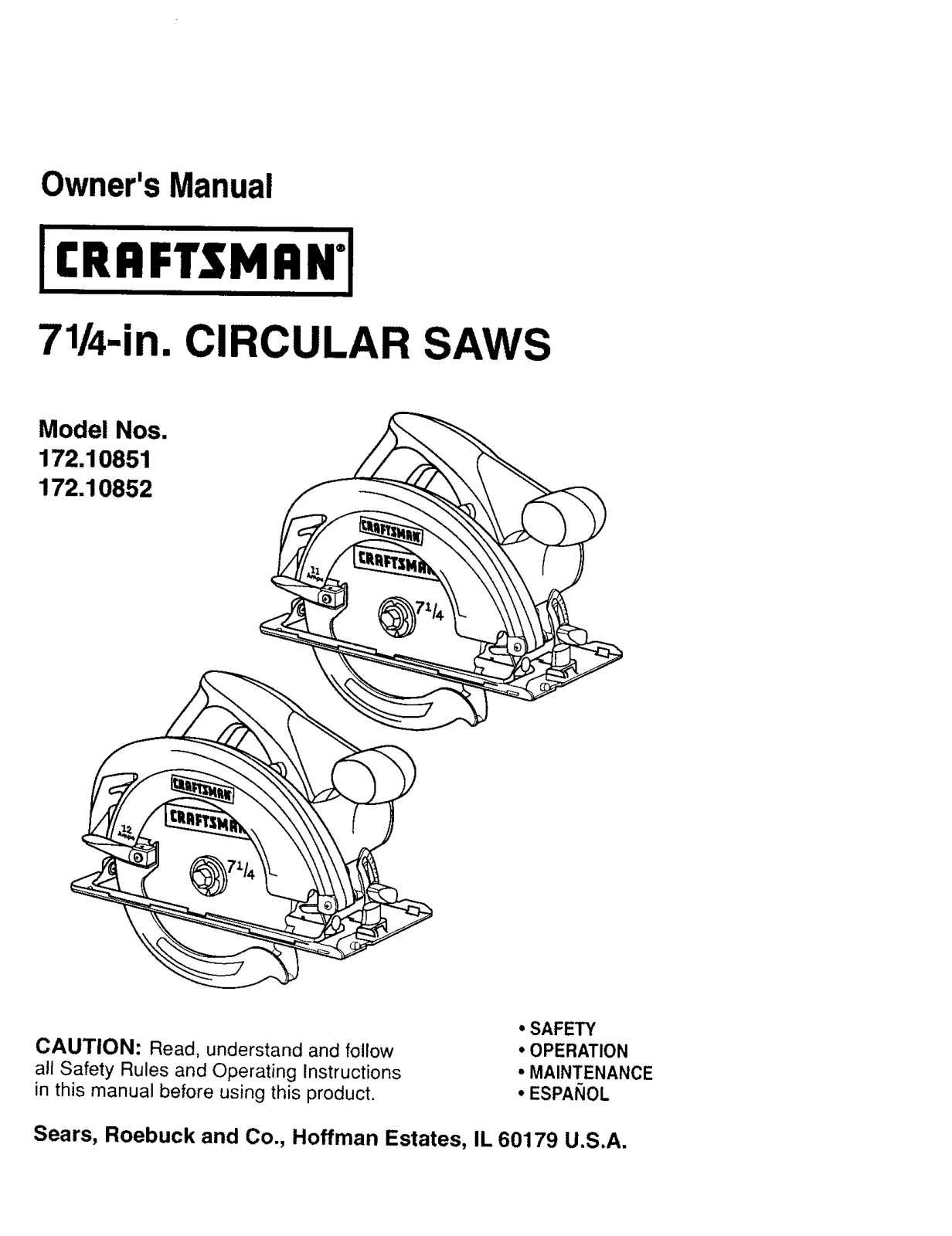 Craftsman 17210851, 17210852 Owner’s Manual