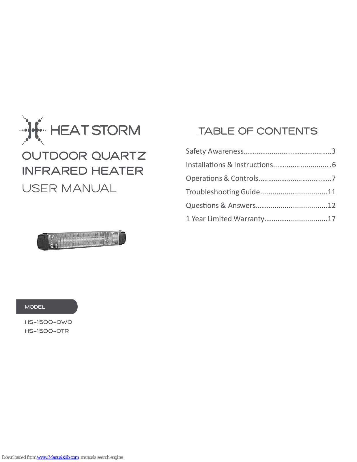 Heat Storm HS-1500-OTR, HS-1500-OWO User Manual