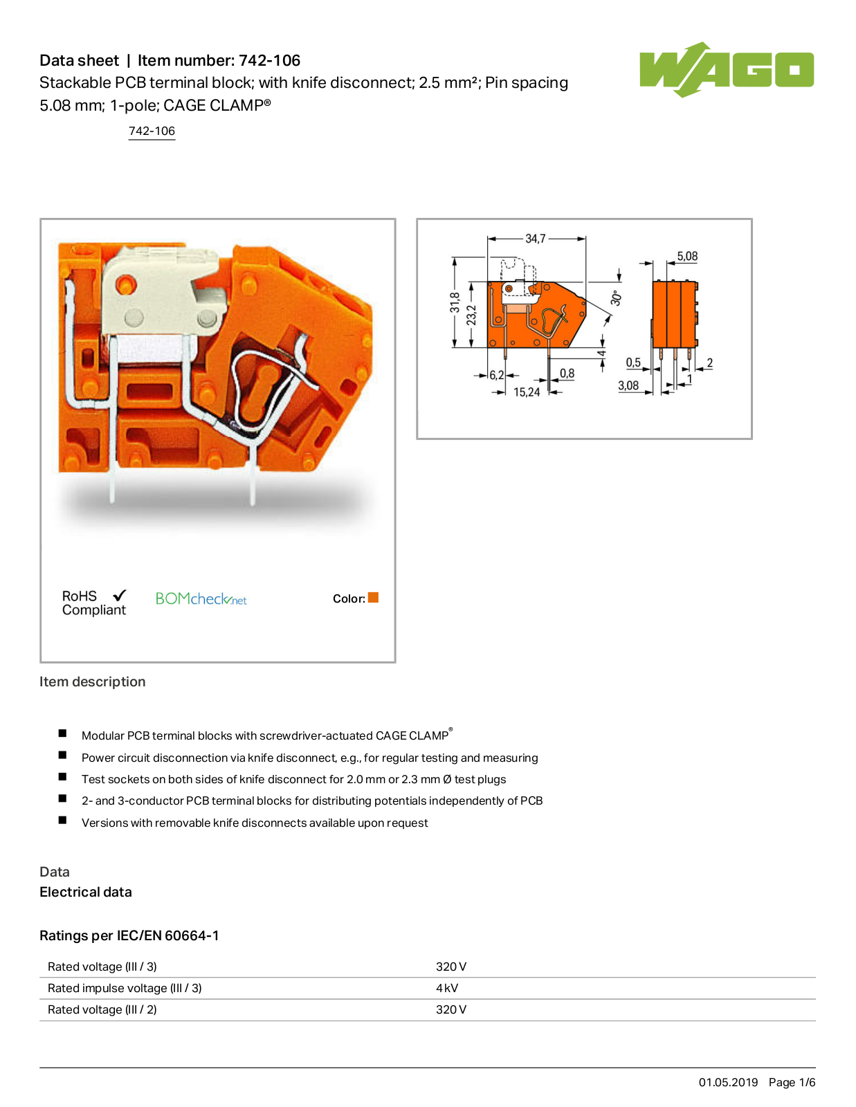 Wago 742-106 Data Sheet