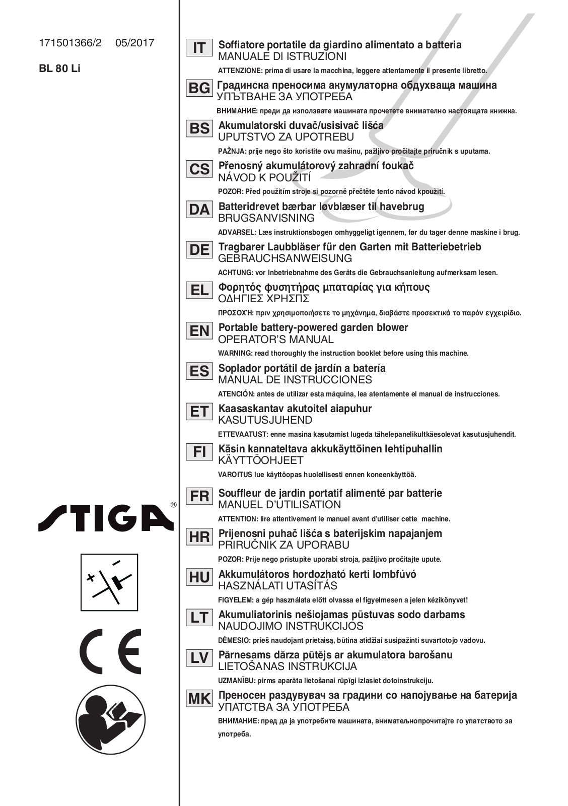 Stiga BL 80 Li operation manual