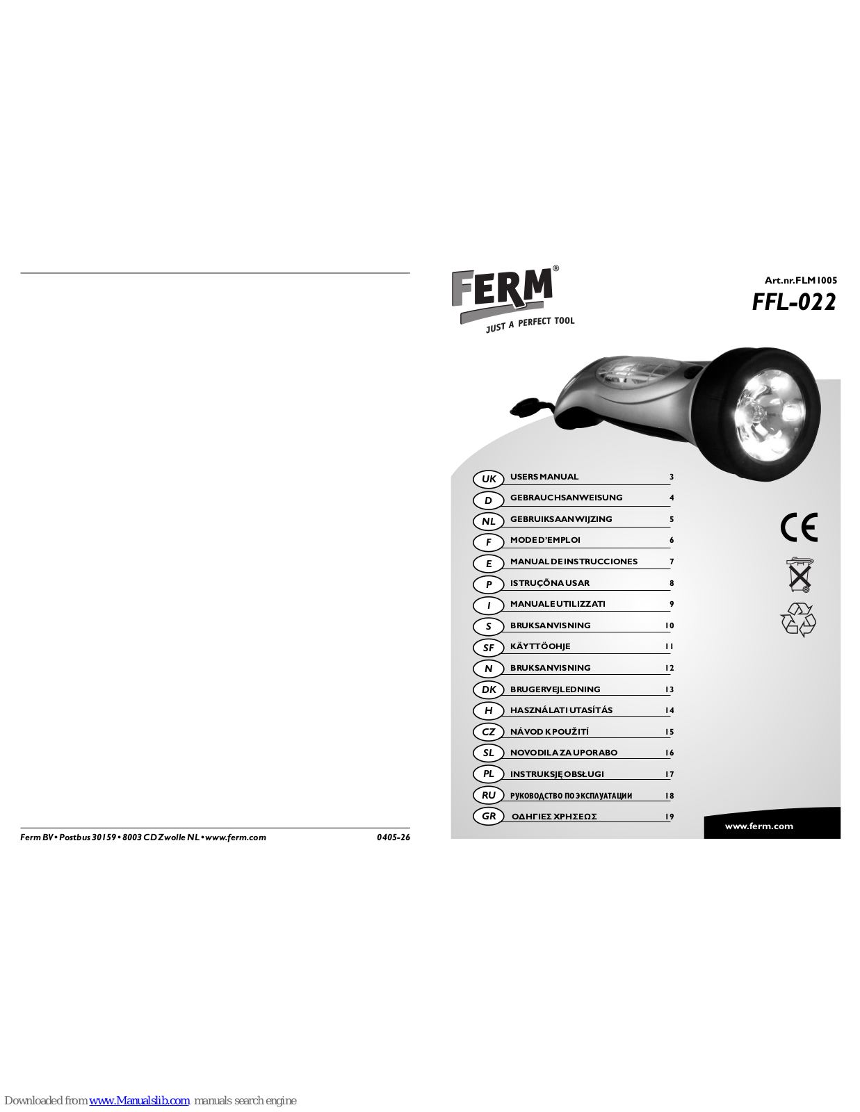 Ferm FFL-022, FLM1005 User Manual