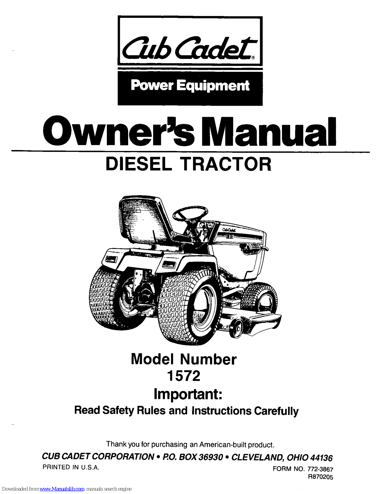 Cub Cadet 1572 Owner's Manual