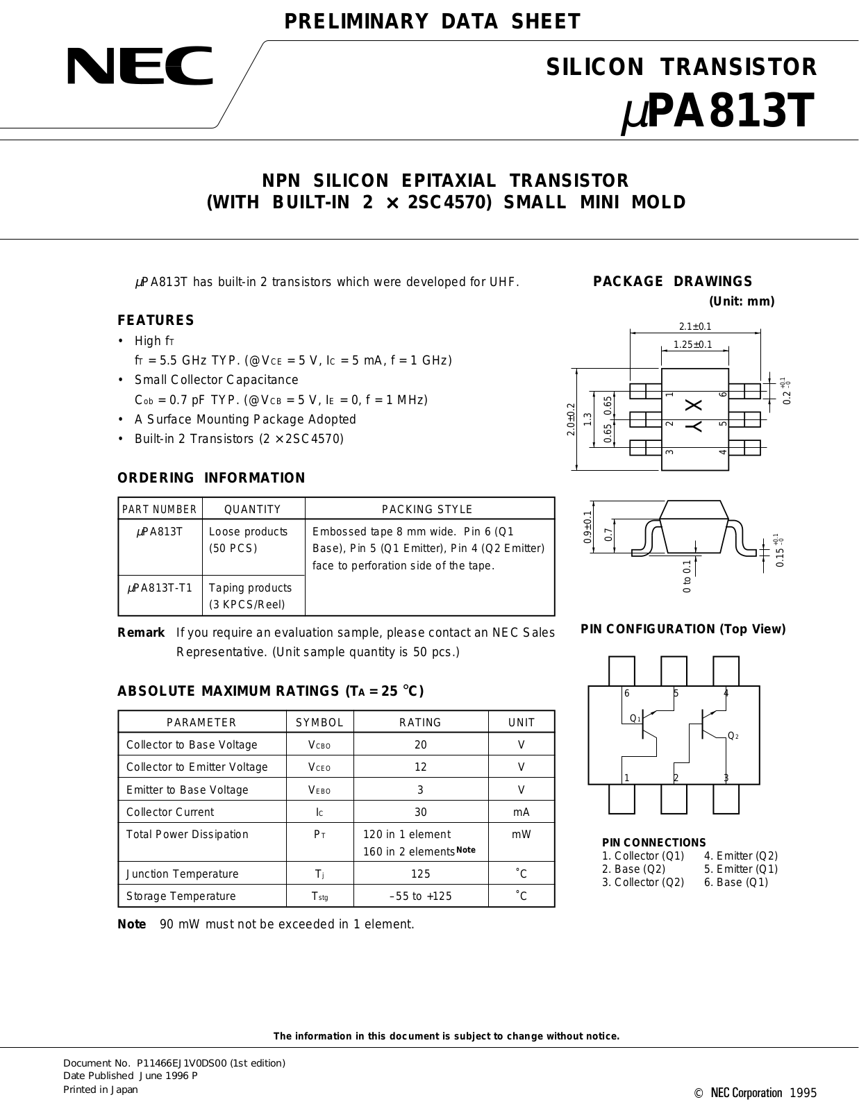 NEC UPA813T-T1, UPA813T Datasheet