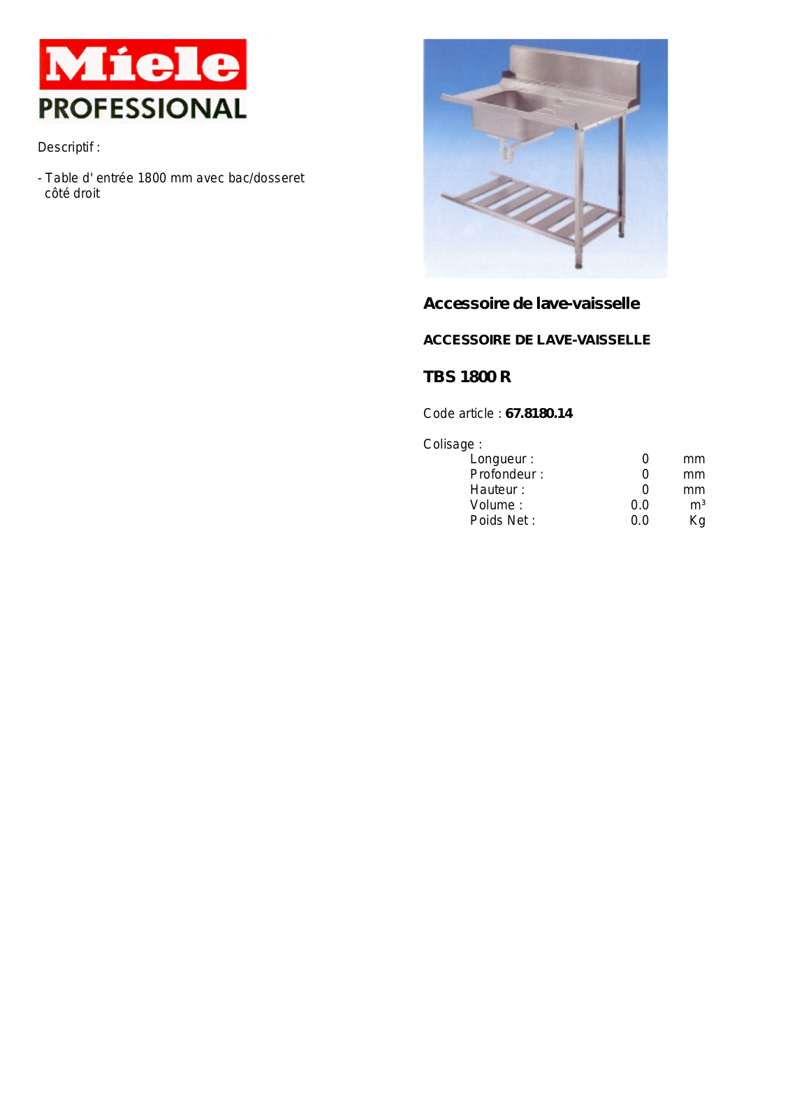 MIELE TBS 1800 R DESCRIPTIF User Manual