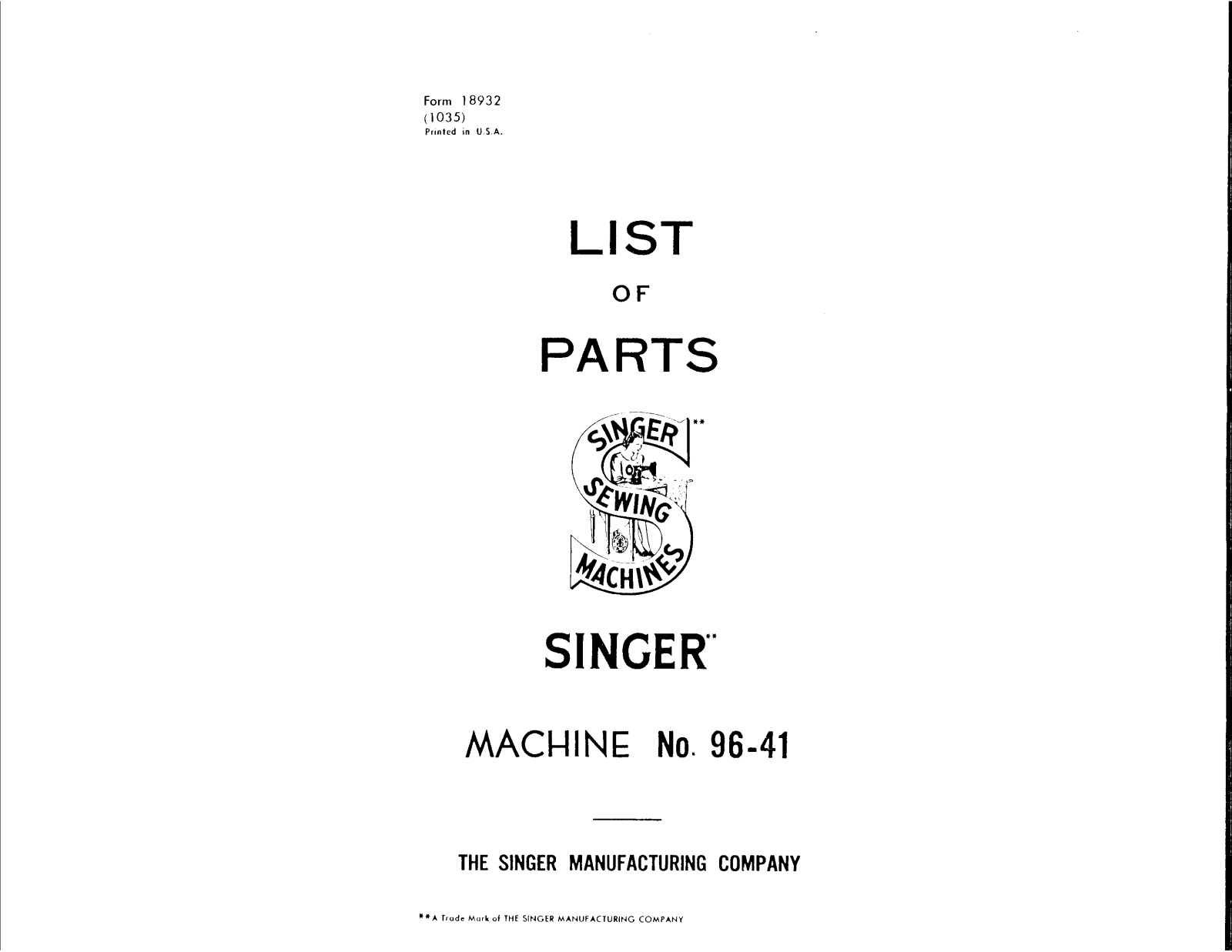 Singer 96-41 User Manual