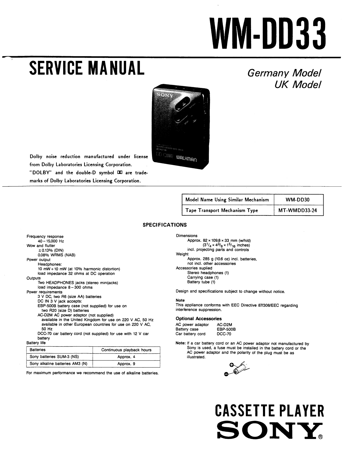 Sony WMDD-33 Service manual