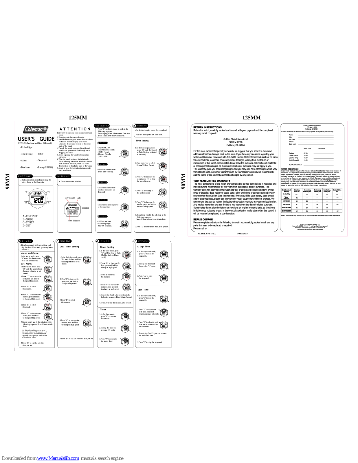 Coleman 40-405, UPC-745A User Manual