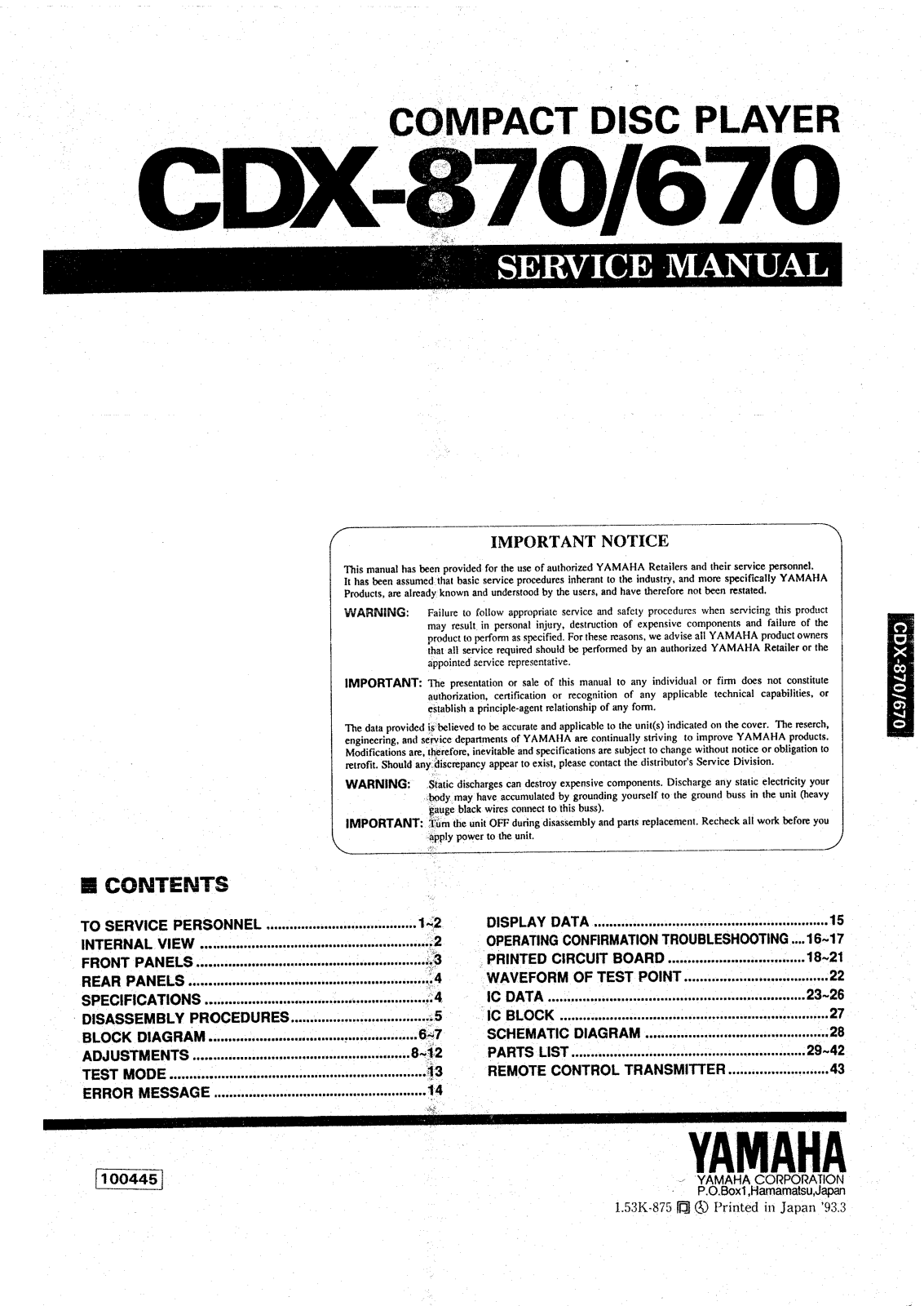 Yamaha CDX-870, CDX-670 Service Manual