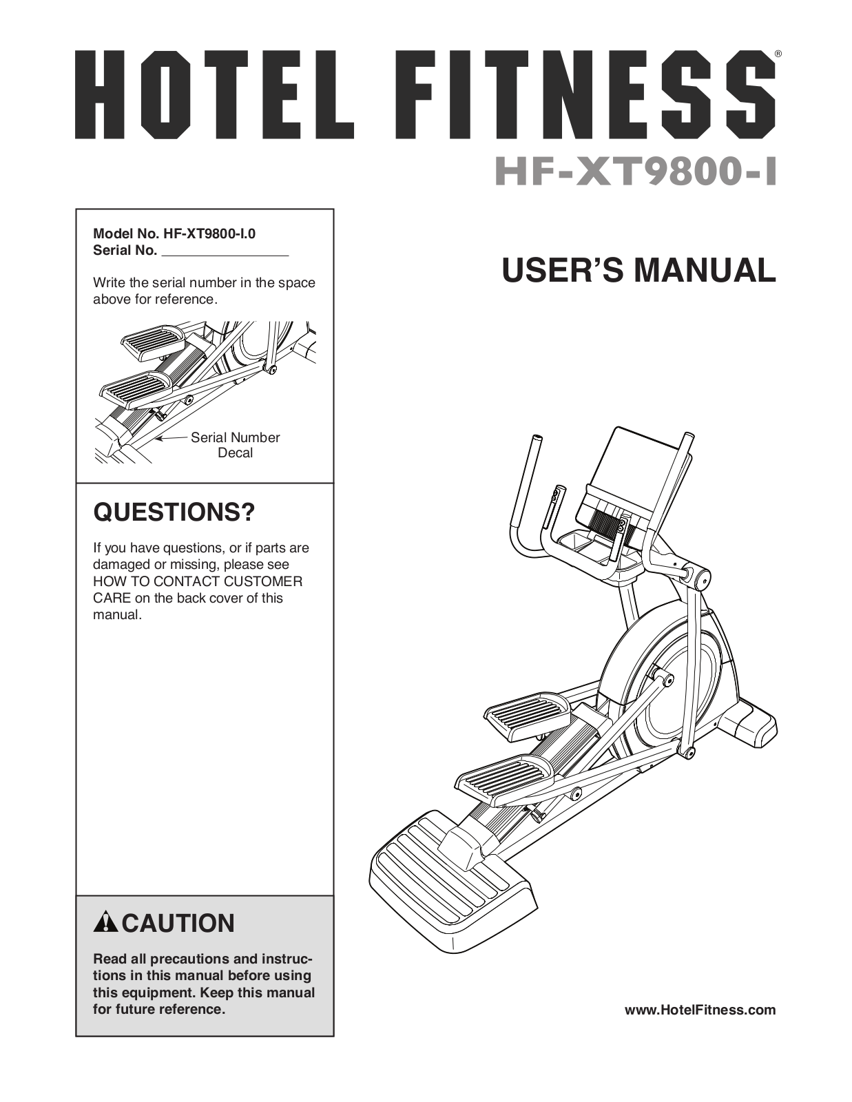 HealthRider HF-XT9800-I0 Owner's Manual