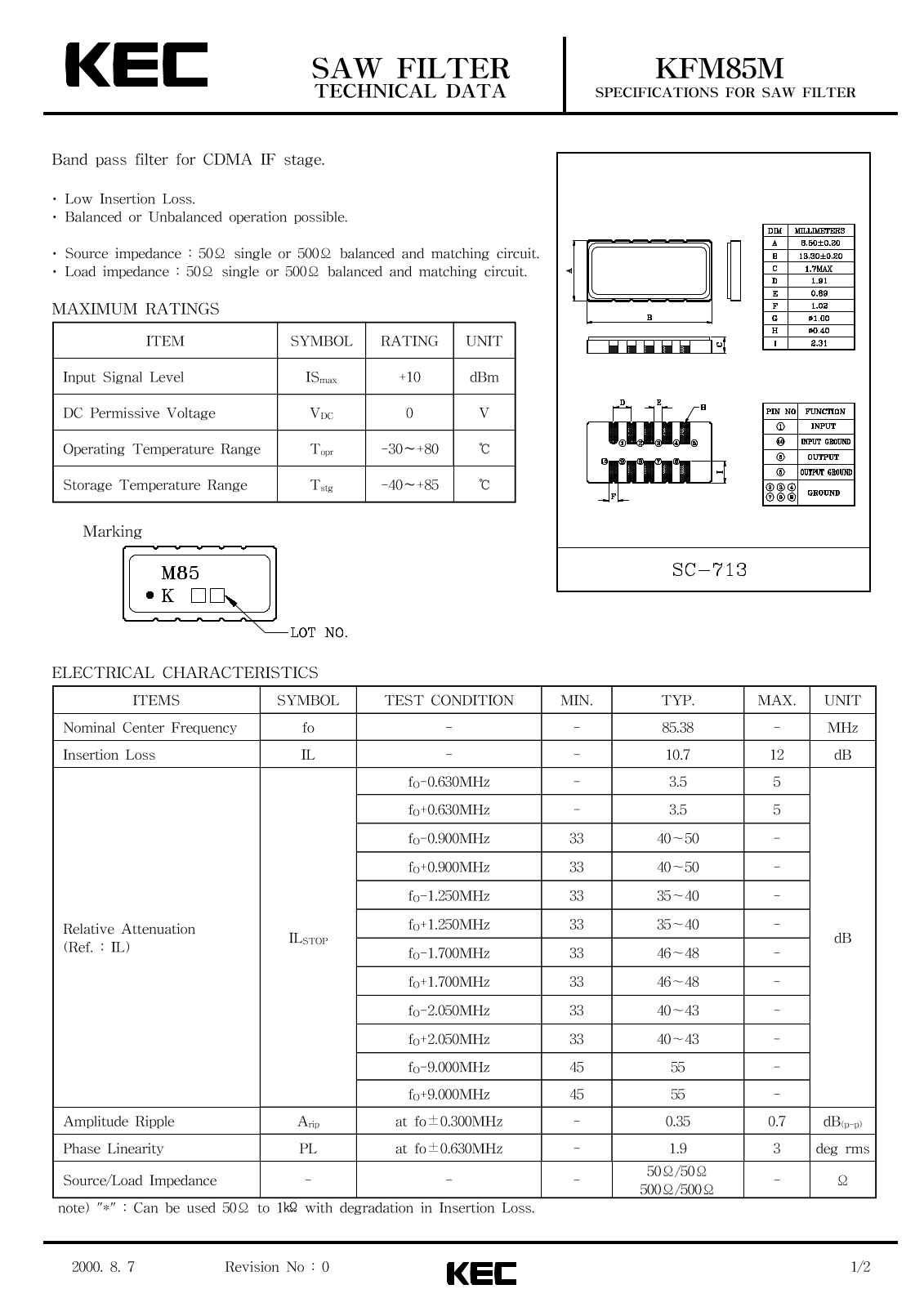 KEC KFM85M Datasheet