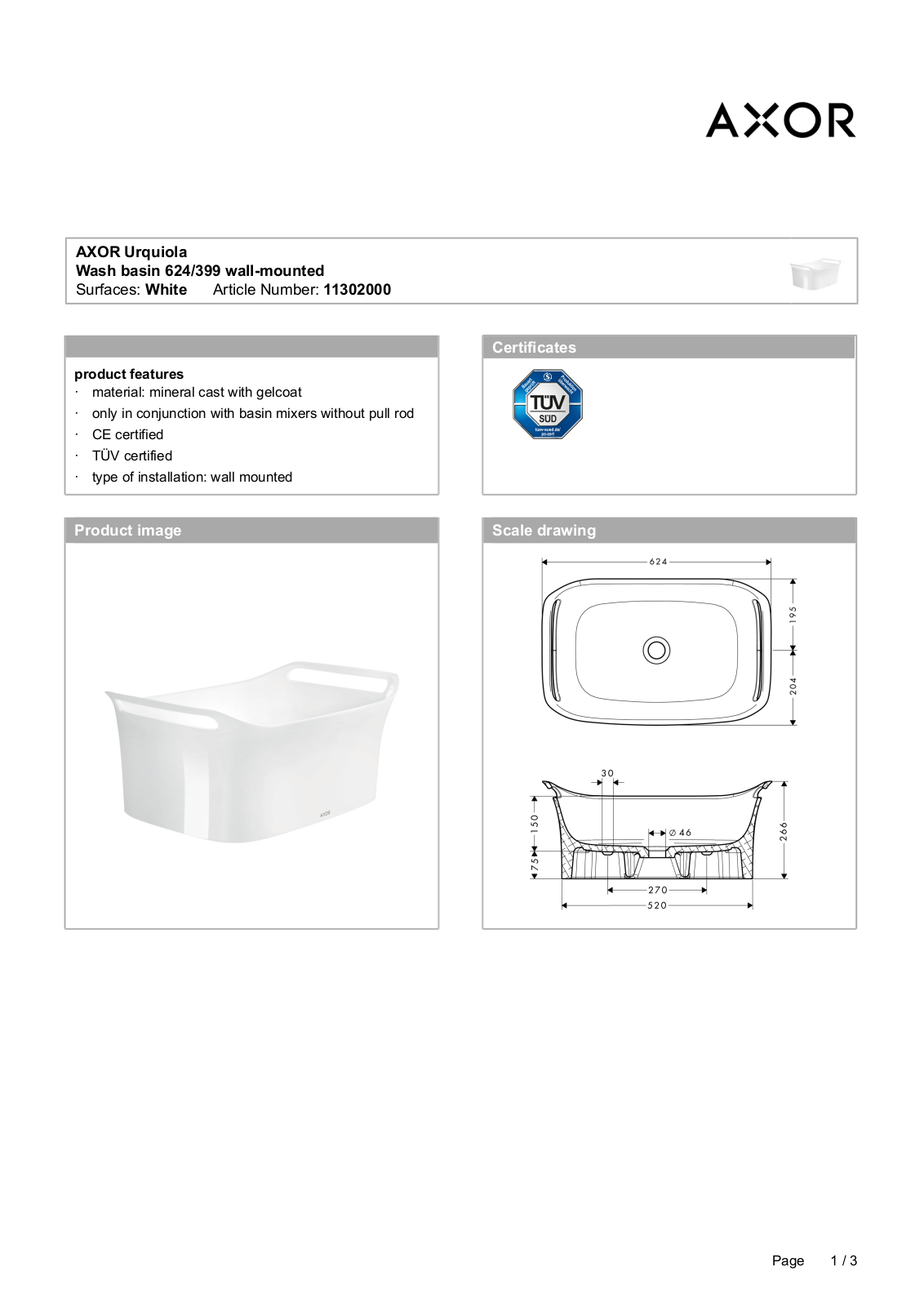 Axor HAN3502 Specifications - ManualMachine.com