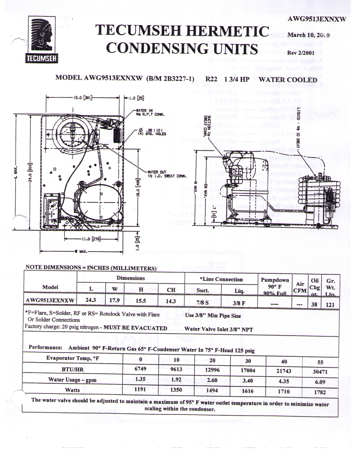 Tecumseh AWG9513EXNXW Performance Data Sheet