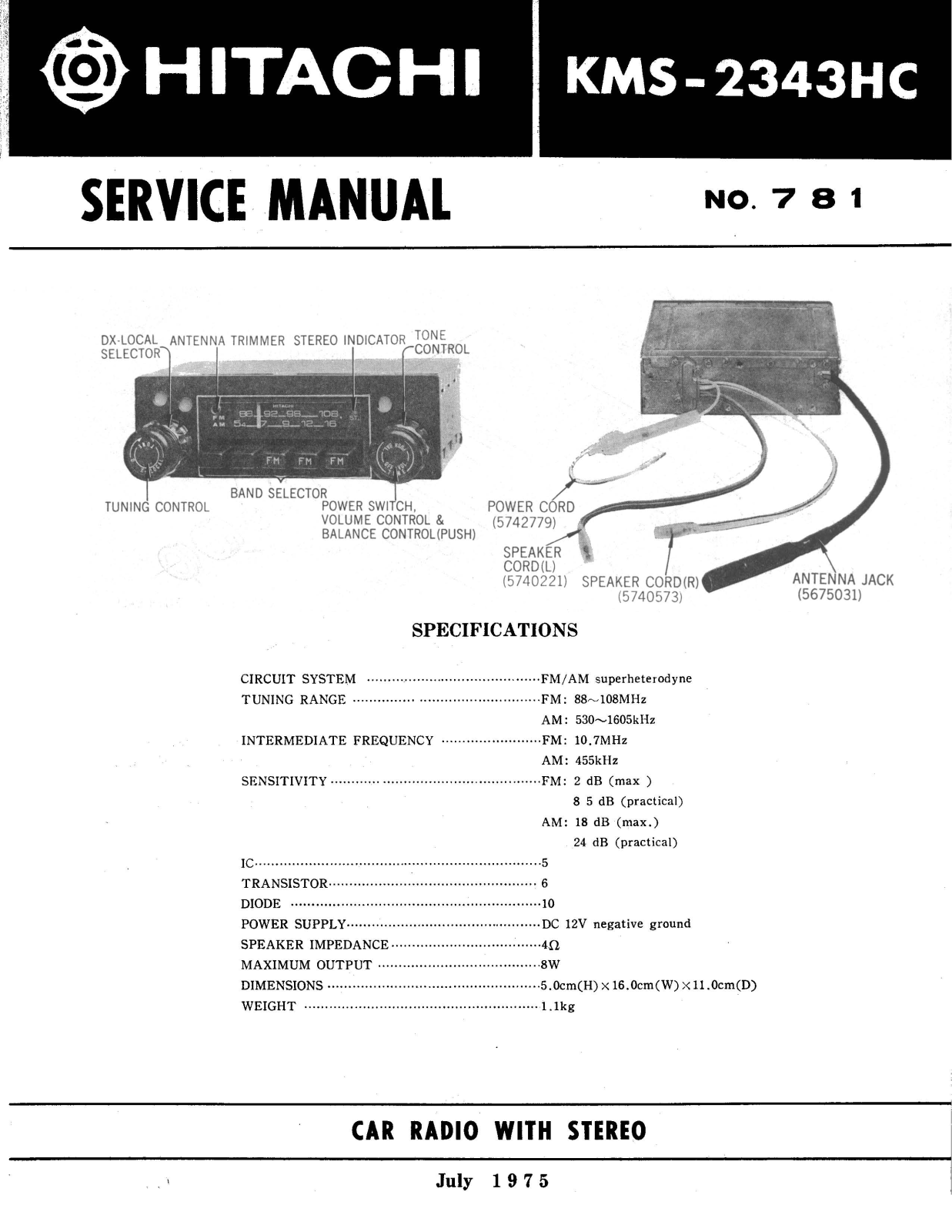 Hitachi KMS-2343-HC Service manual