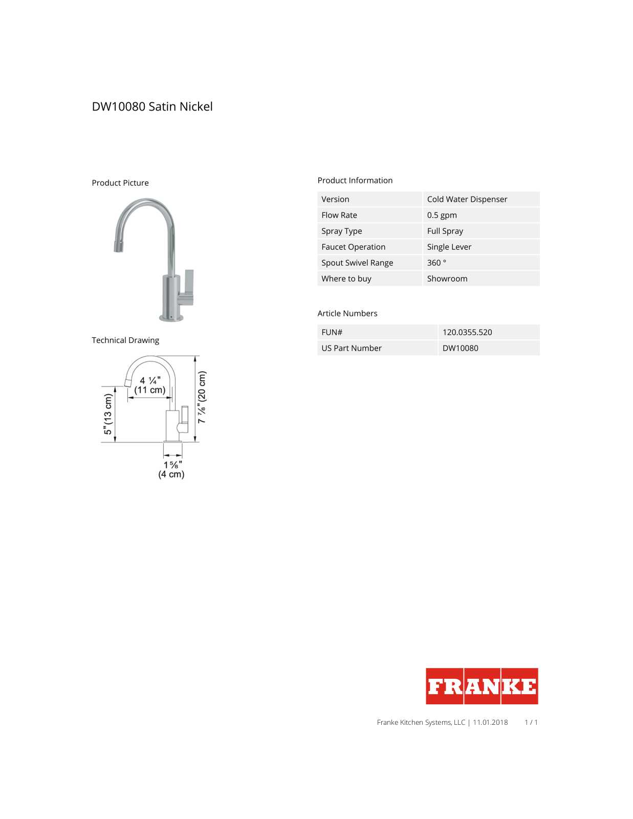 Franke DW10080 Specs