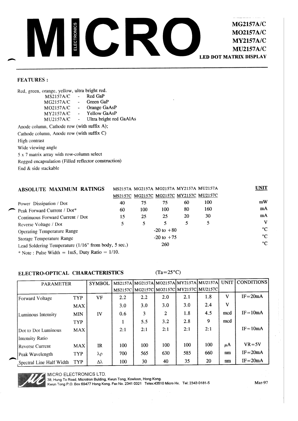 MICRO MU2157A, MU2157C, MO2157C, MG2157A, MG2157C Datasheet