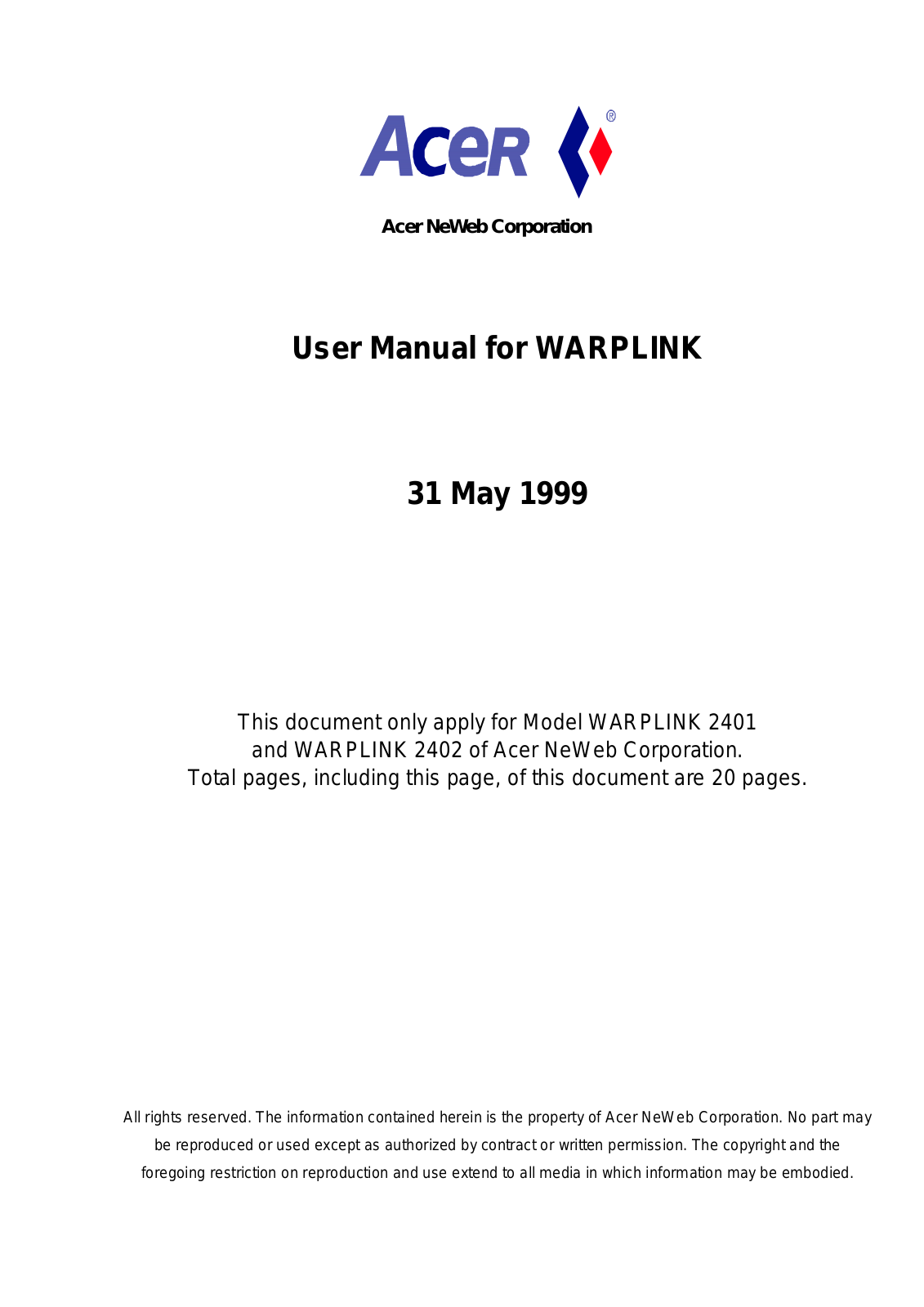 Wistron NeWeb WARPLINK02 User Manual