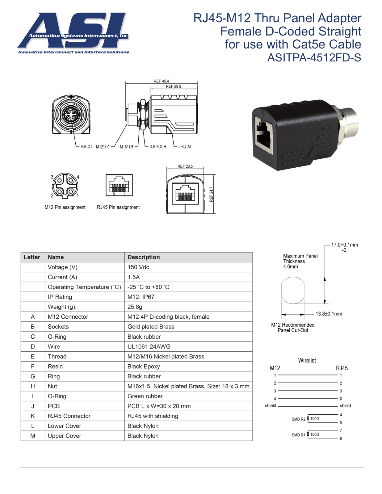 ASI-Automation Systems Interconnect ASITPA-4512FD-S Data Sheet