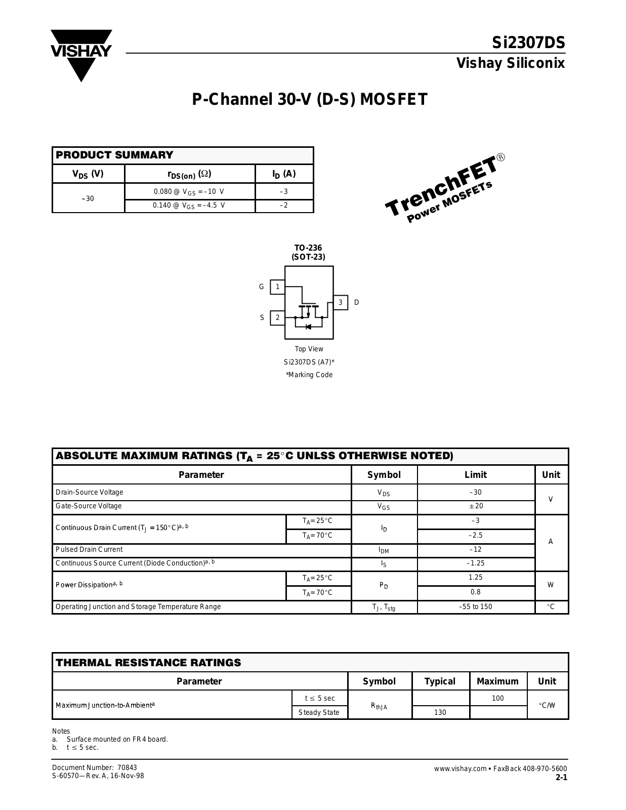 Datasheet si2307ds Datasheet - ManualMachine.com