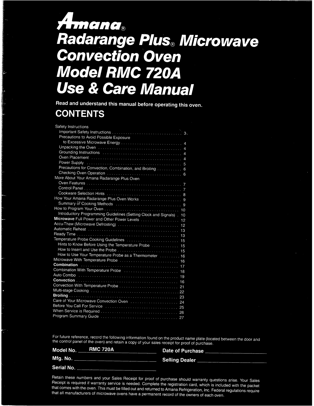 Amana RMC 720A User Manual