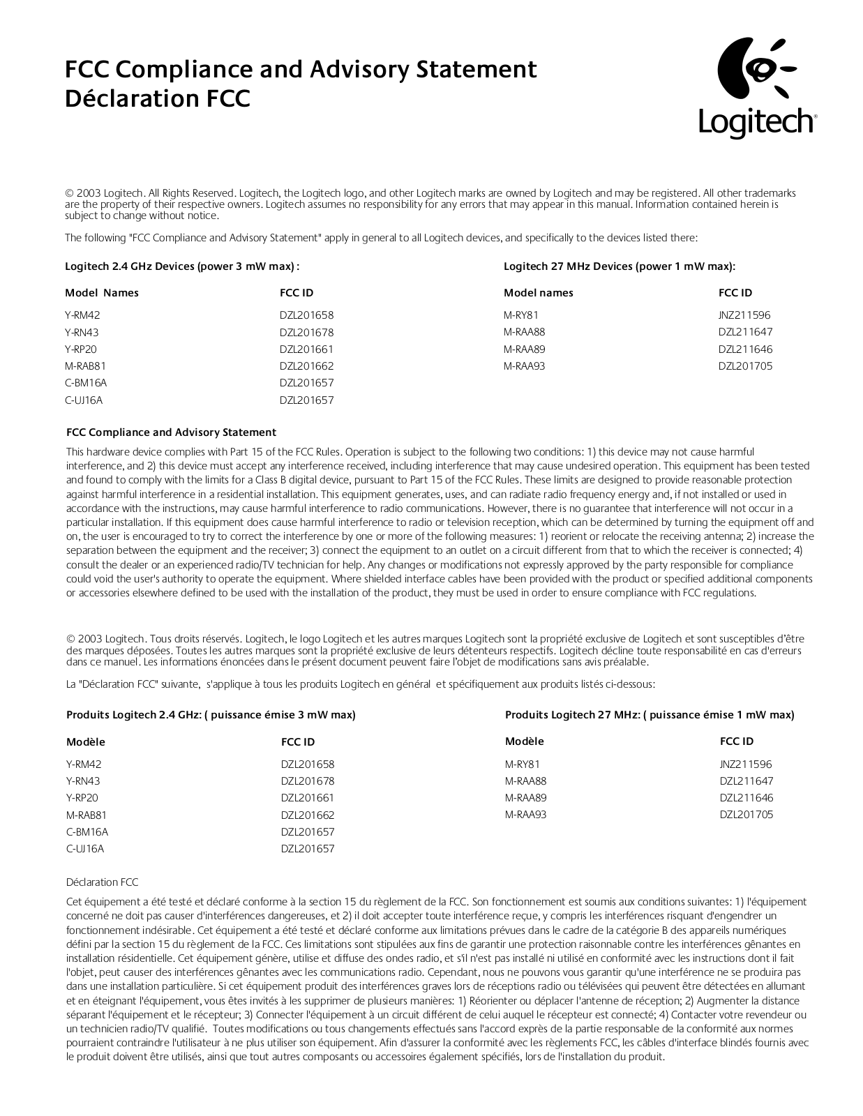 Logitech 201640 Users Manual