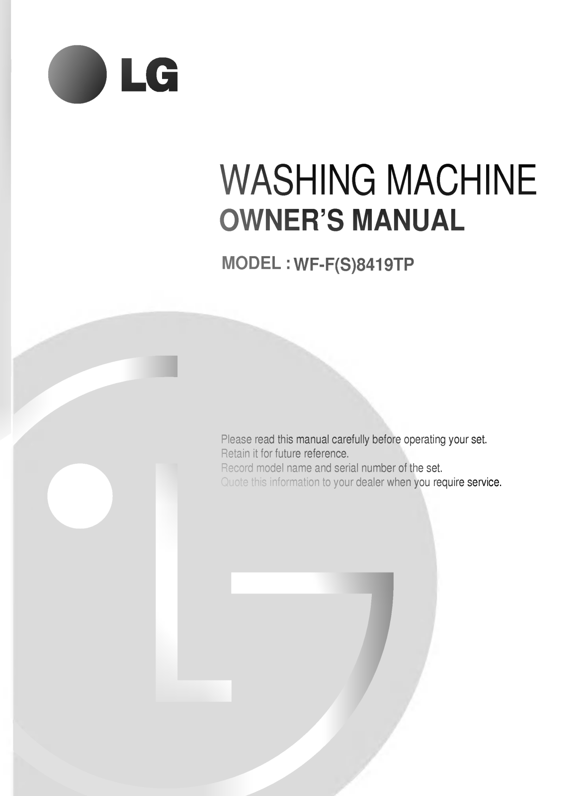 LG WF-S8419TP Owner's manual