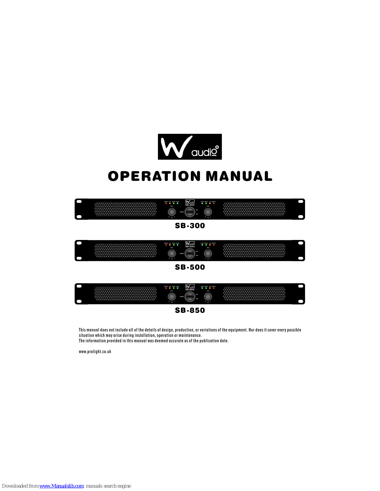 W Audio SB-300, SB-500, SB-850 Operation Manual