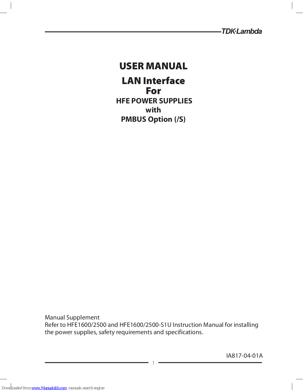 TDK-Lambda HFE1600, HFE2500, HFE1600-S1U, HFE2500-S1U User Manual