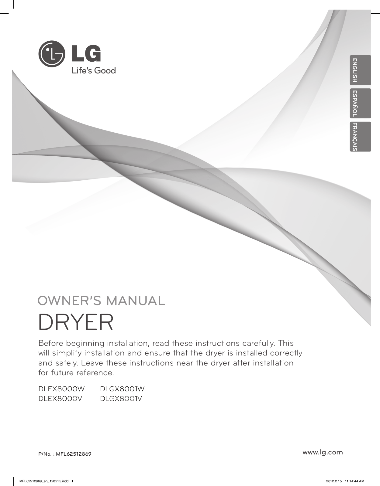 LG Electronics DLEX8000V, DLGX8001V, DLGX8001W, DLEX8000W User Manual