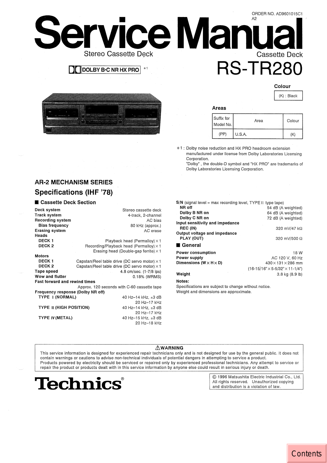 Technics RSTR-280 Service manual