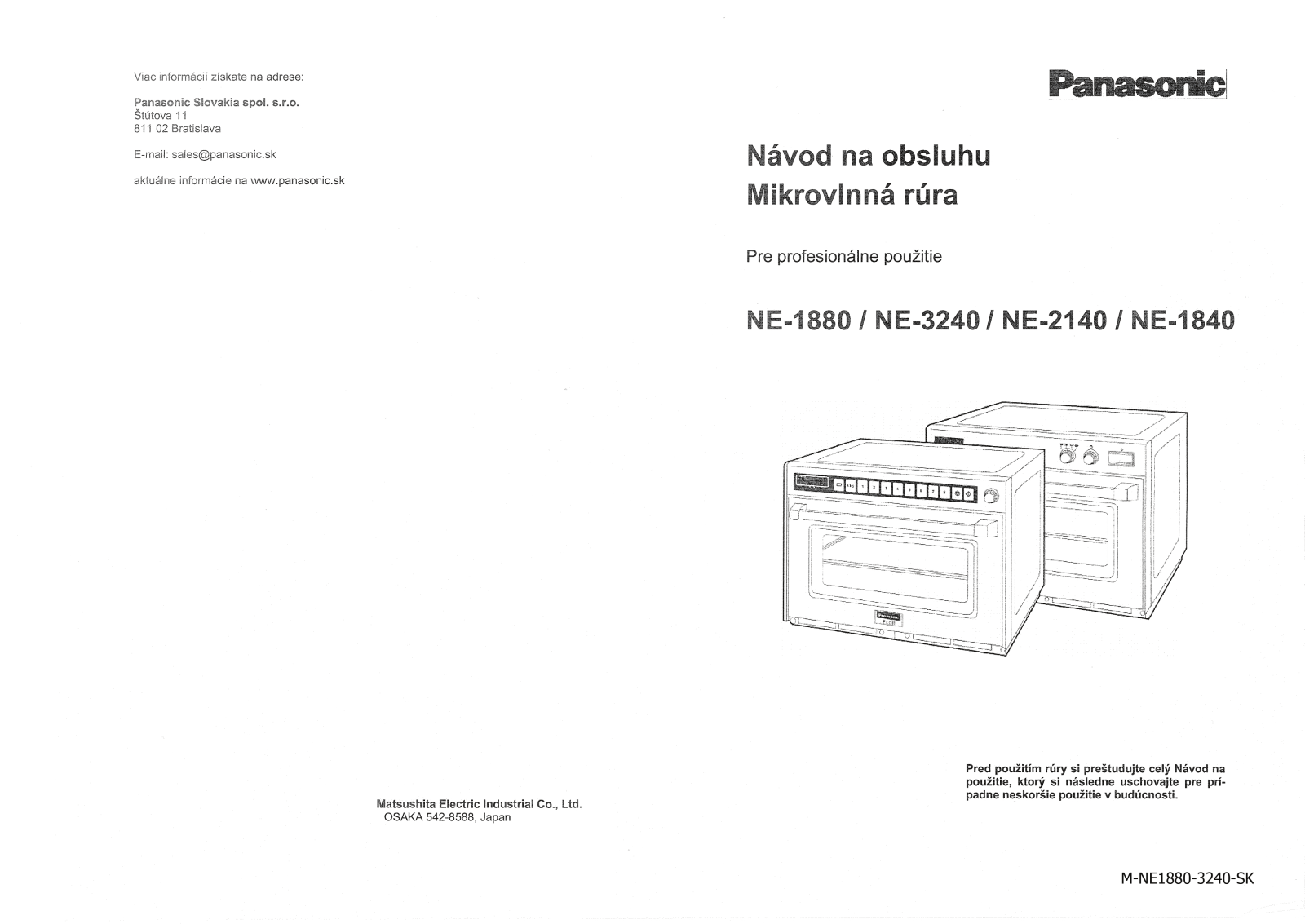 Panasonic NE-1880, ne-3240, ne-2140, ne-1840 Operating Instructions