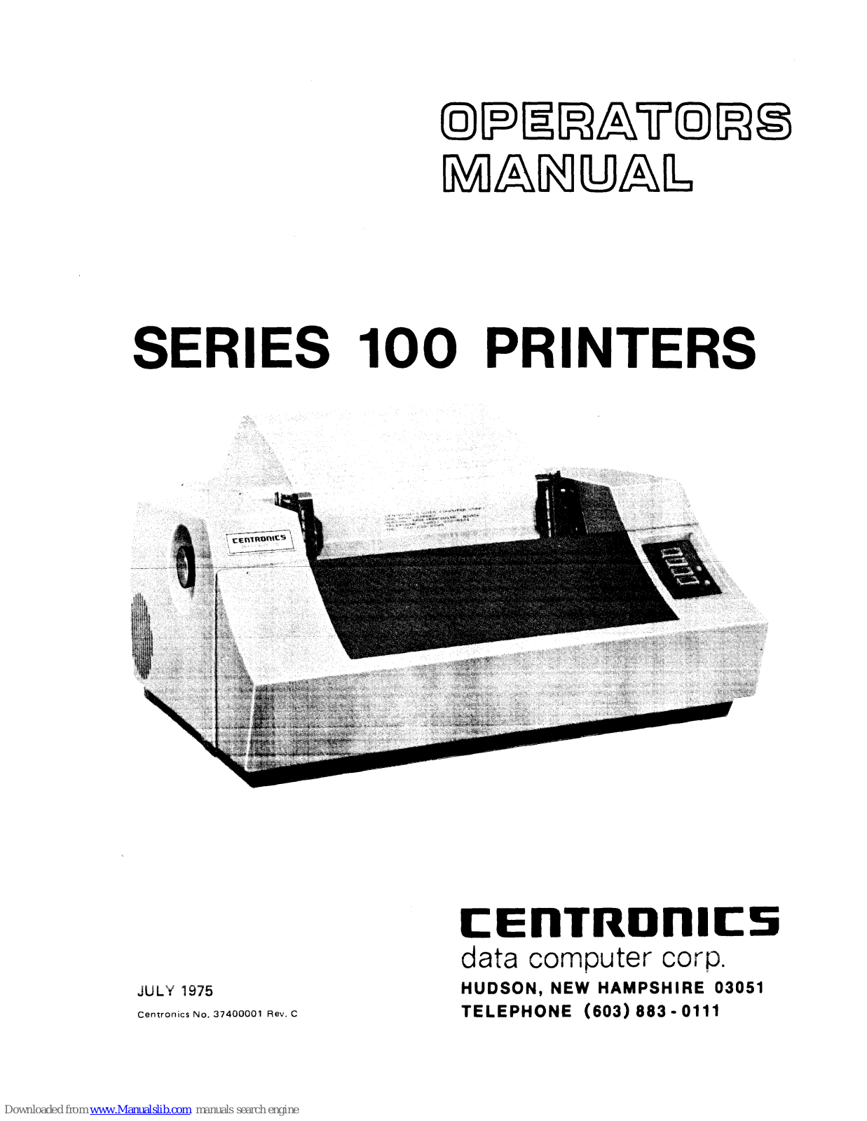 Centronics 101, 101A, 102AL, 101AL, 101S Operator's Manual - ManualMachine.com