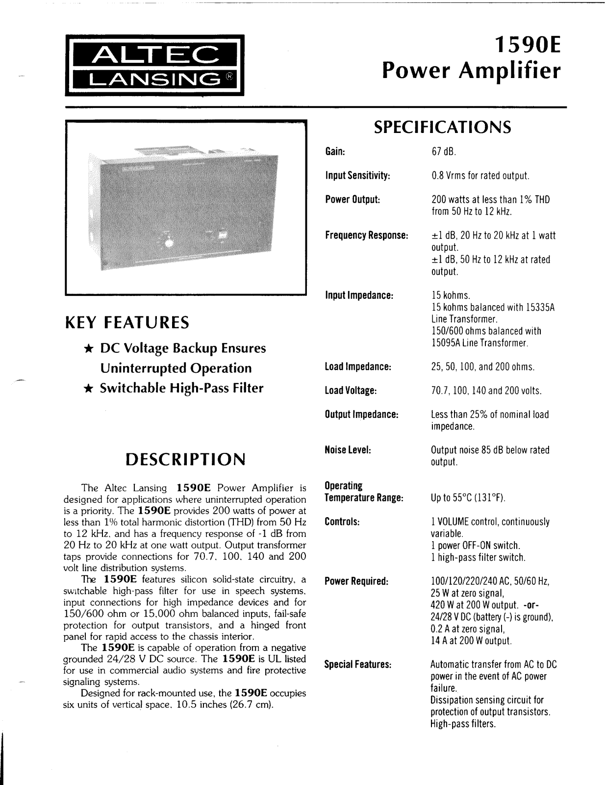 Altec 590E, 1590E Schematic