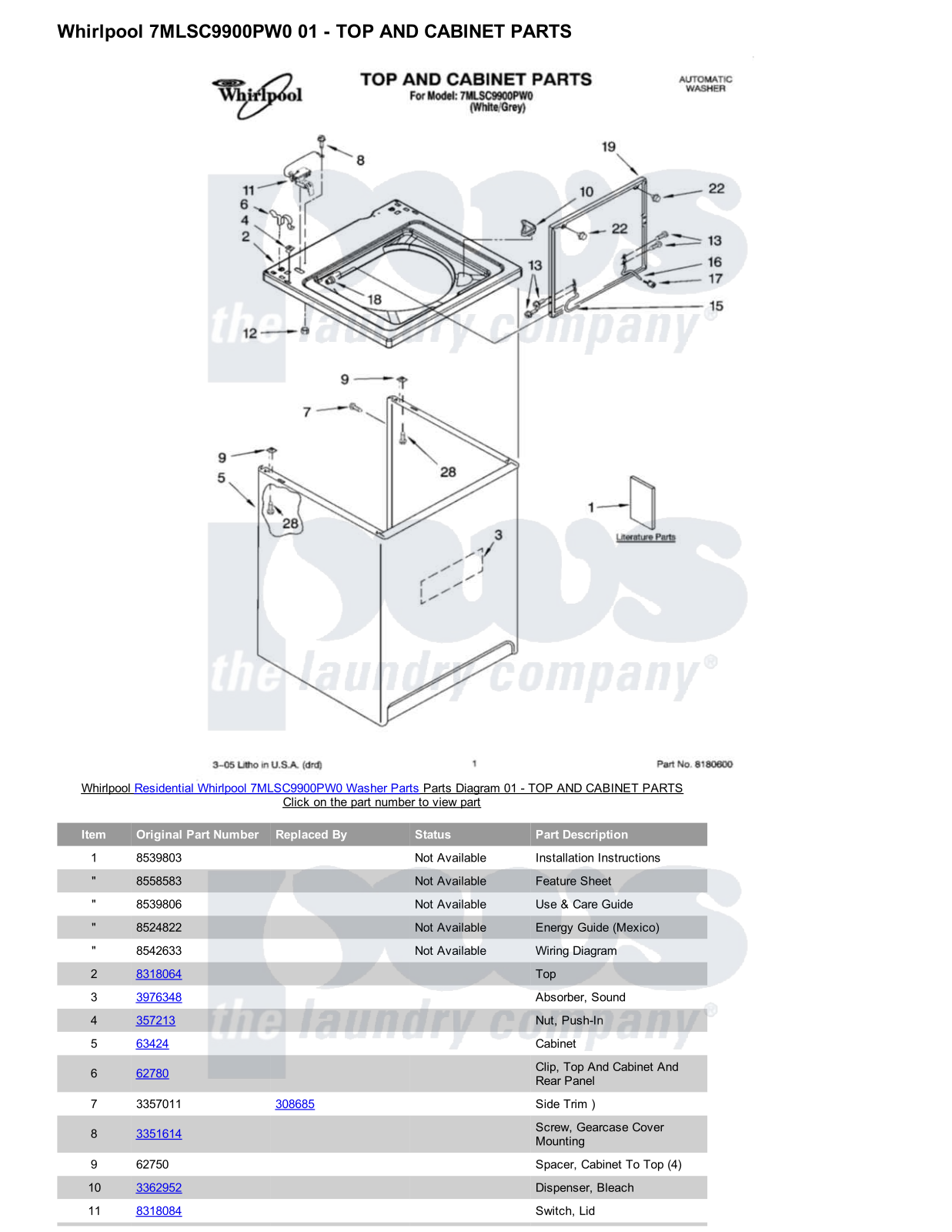 Whirlpool 7MLSC9900PW0 Parts Diagram