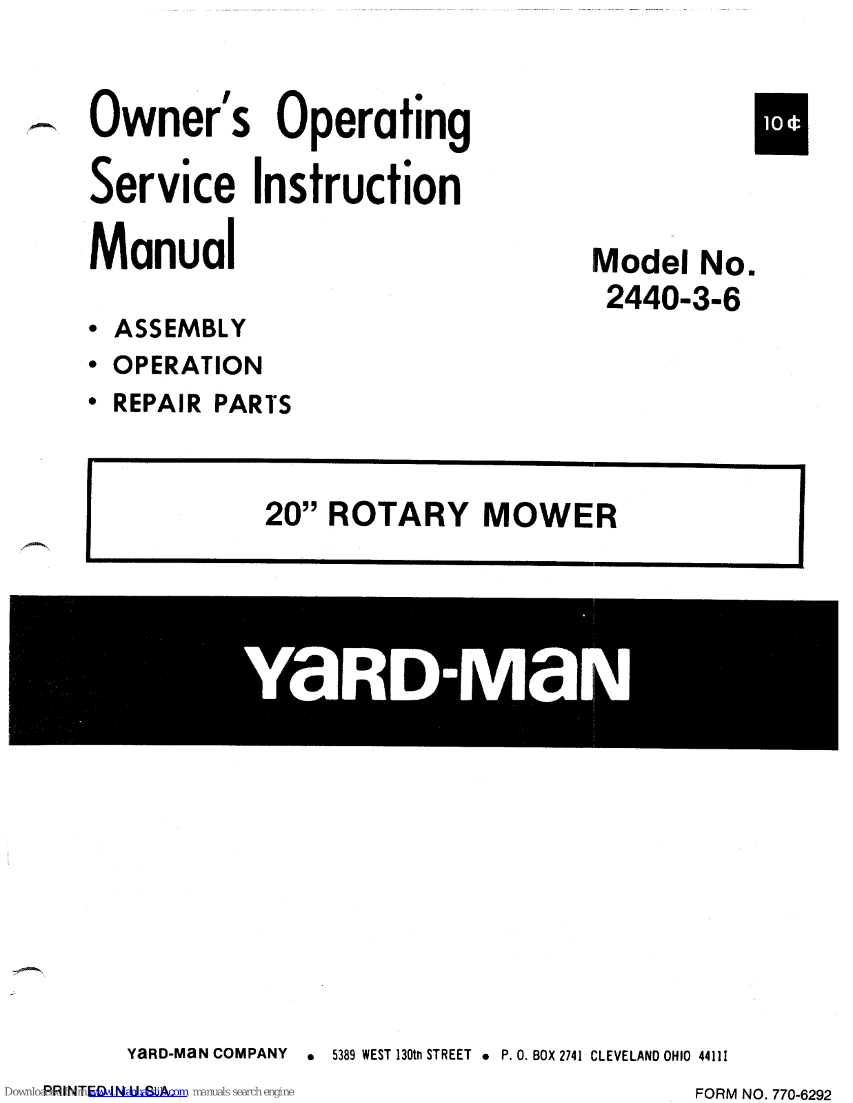 Yard-Man 2440-3-6 Owner's Manual