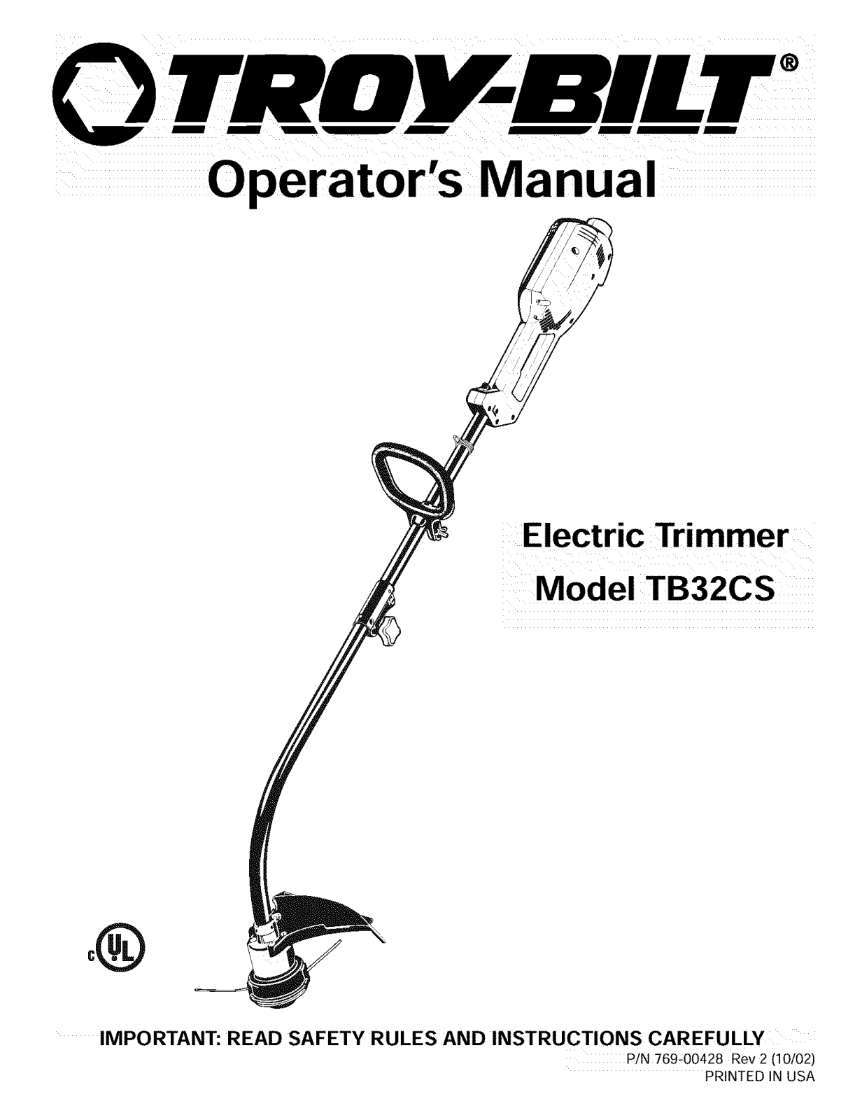 Troybilt TB32CS, 41AC132C063 Owner’s Manual