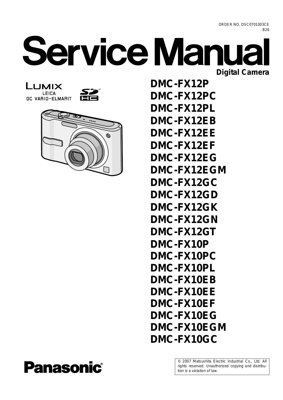 panasonic DMC-FX12P, DMC-FX12PC, DMC-FX12PL, DMC-FX12EB, DMC-FX12EE Service Manual