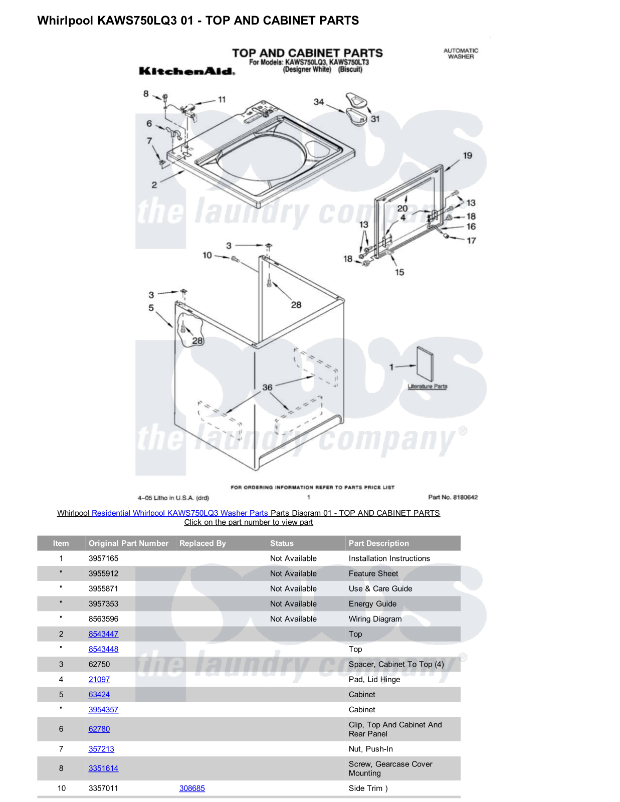 Whirlpool KAWS750LQ3 Parts Diagram