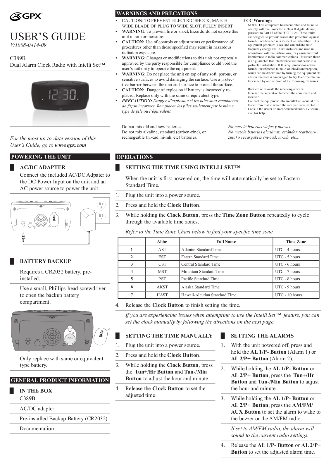 GPX C389B, CR2032 User Manual