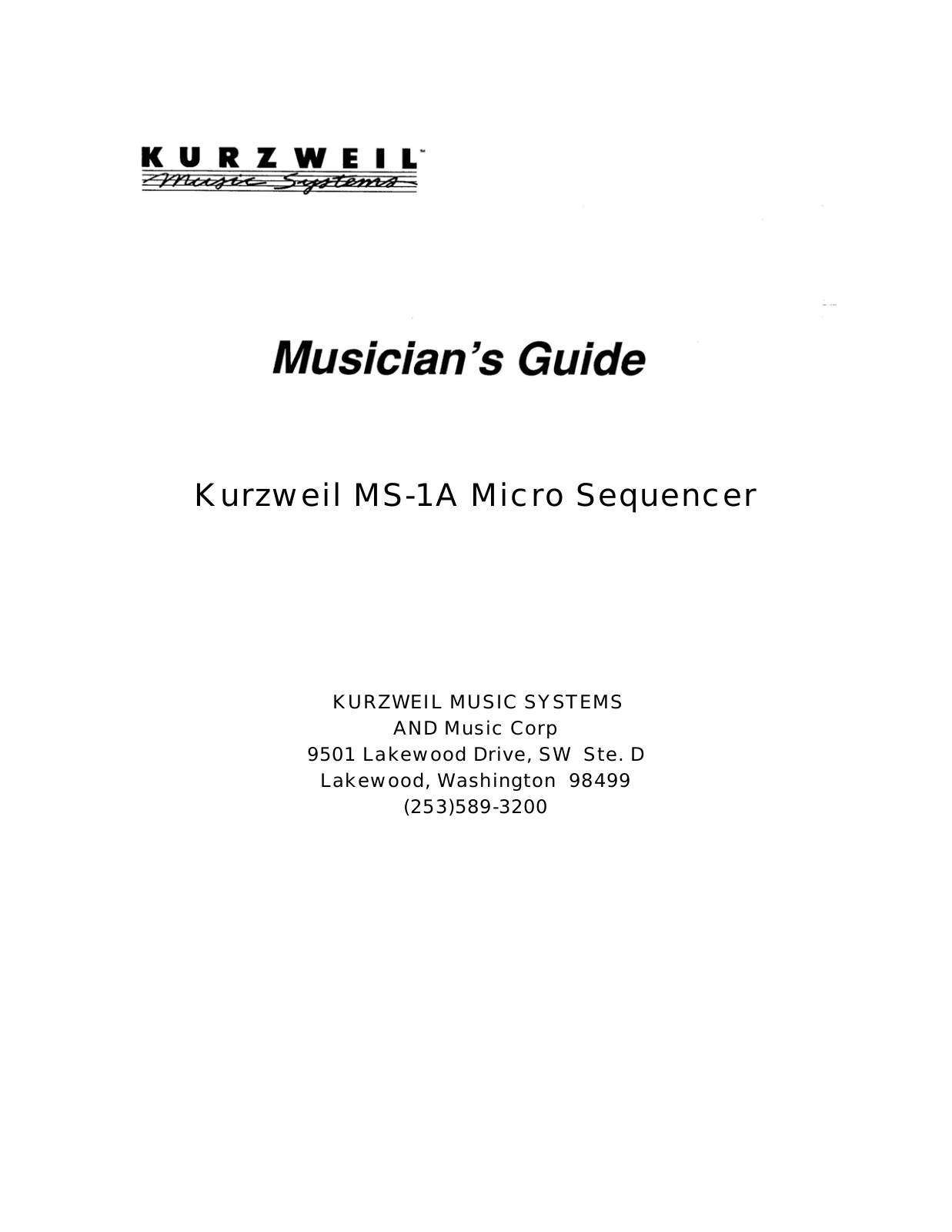 Kurzweil Music Systems MS-1A User Manual