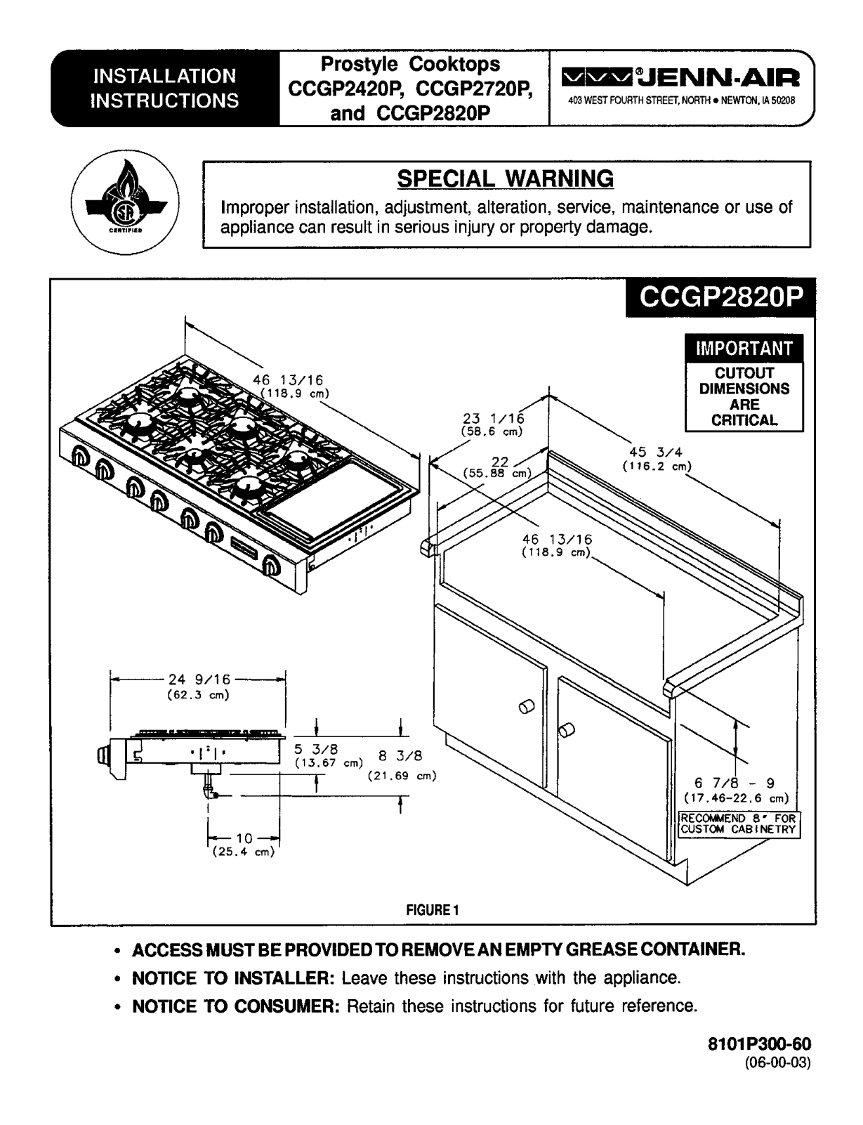 Jenn-Air CCGP2720P, CCGP2420P, CCGP2820P Installation Instructions