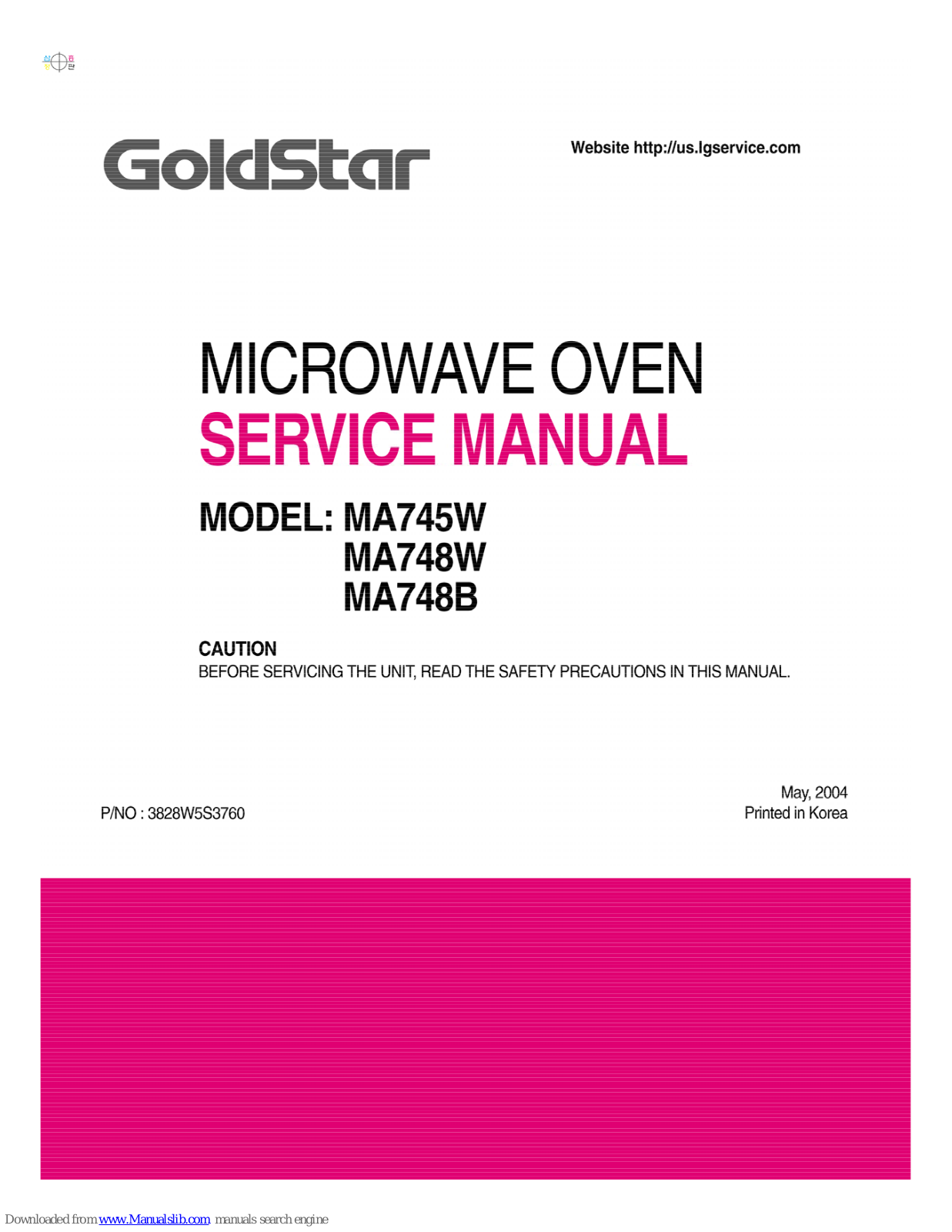 LG MA748W 01, GoldStar MA748W, GoldStar MA748B, GoldStar MA745W Service Manual