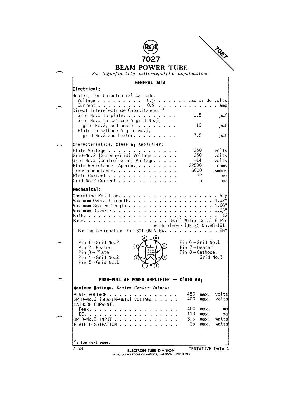 RCA 7027 DATASHEETS