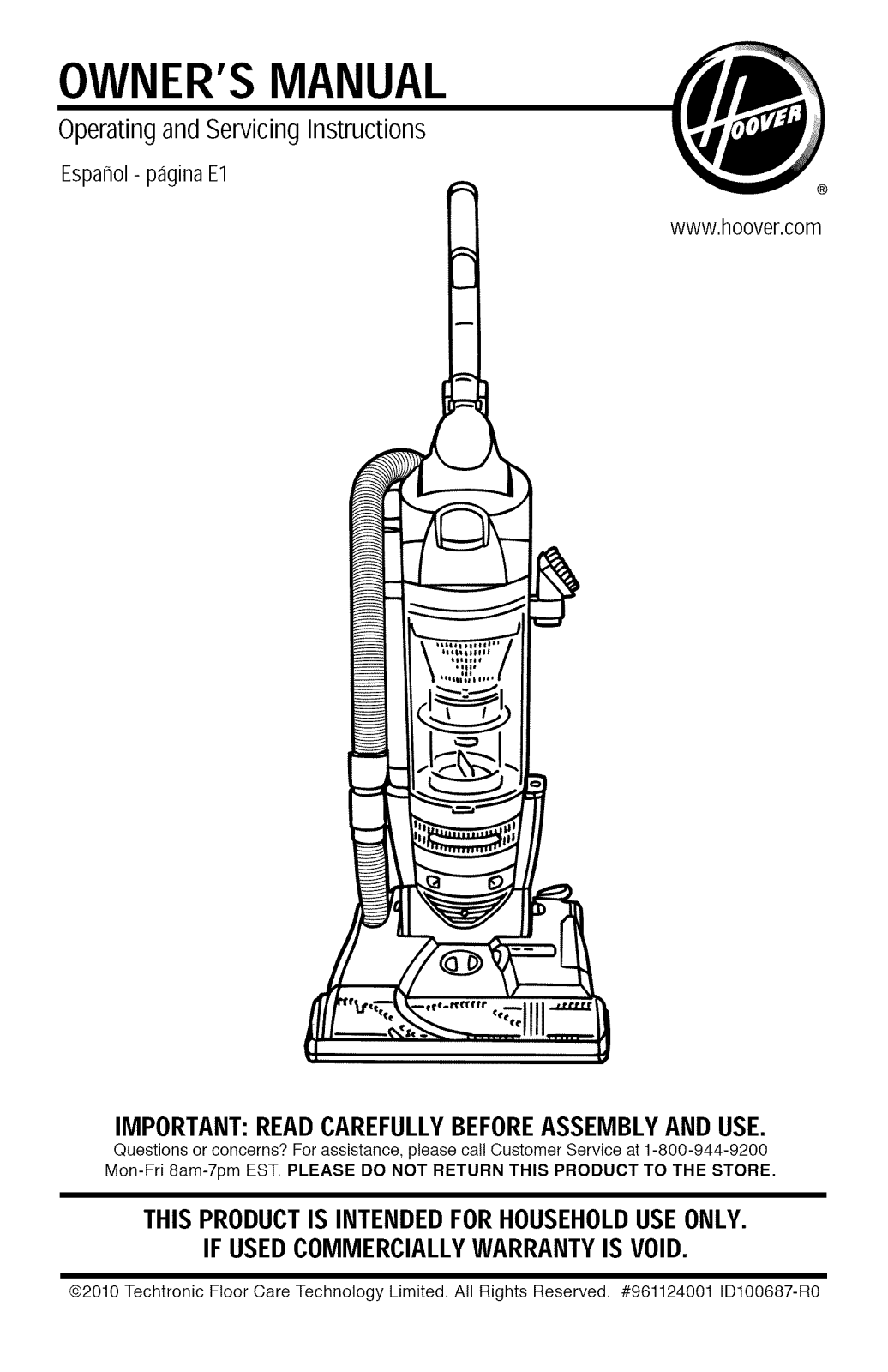 Hoover UH70086 Owner’s Manual