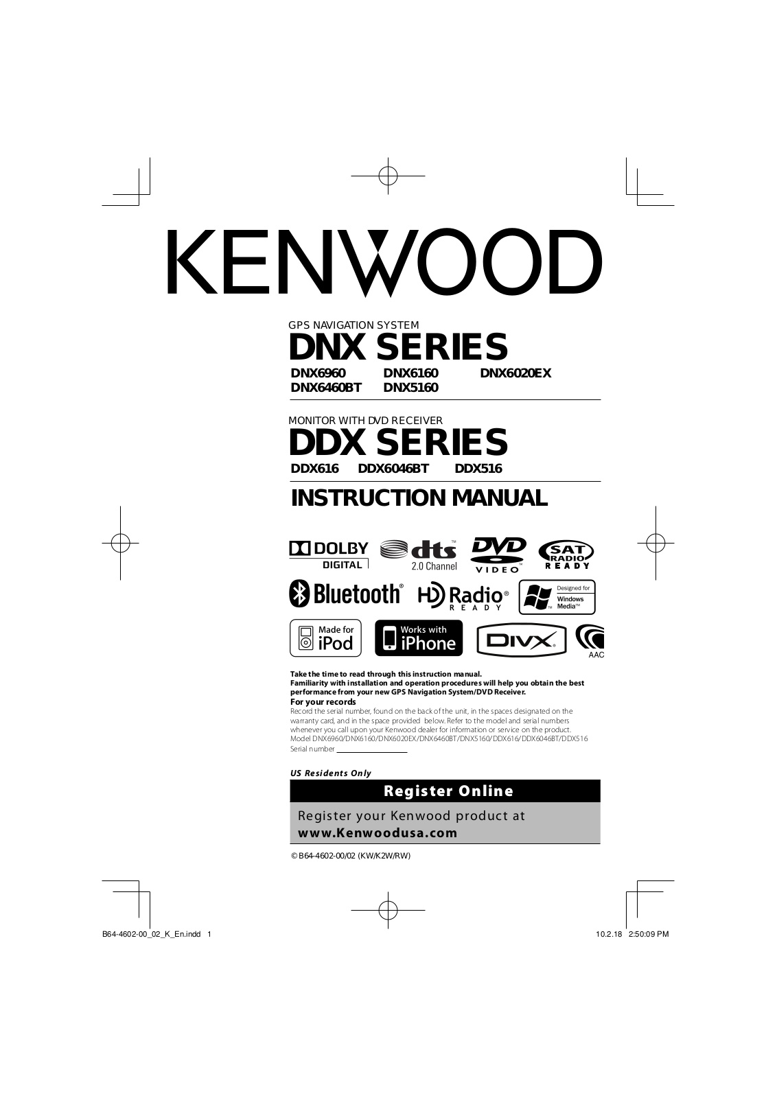 Kenwood DNX6160, DDX516, DDX616, DNX6460BT, DNX5160 User Manual