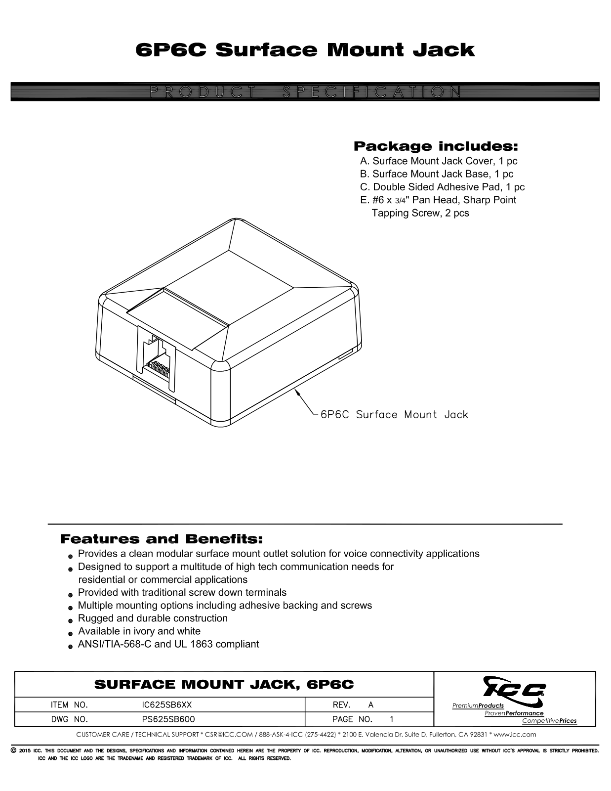 ICC IC625SB6IV Specsheet