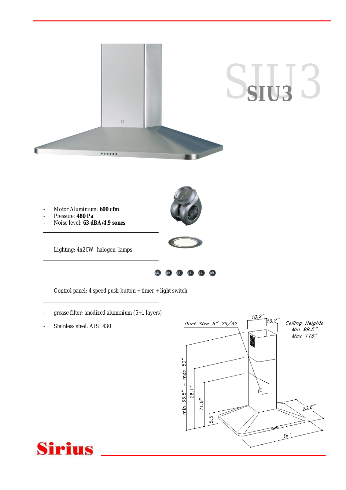 Sirius SIU336 Specifications