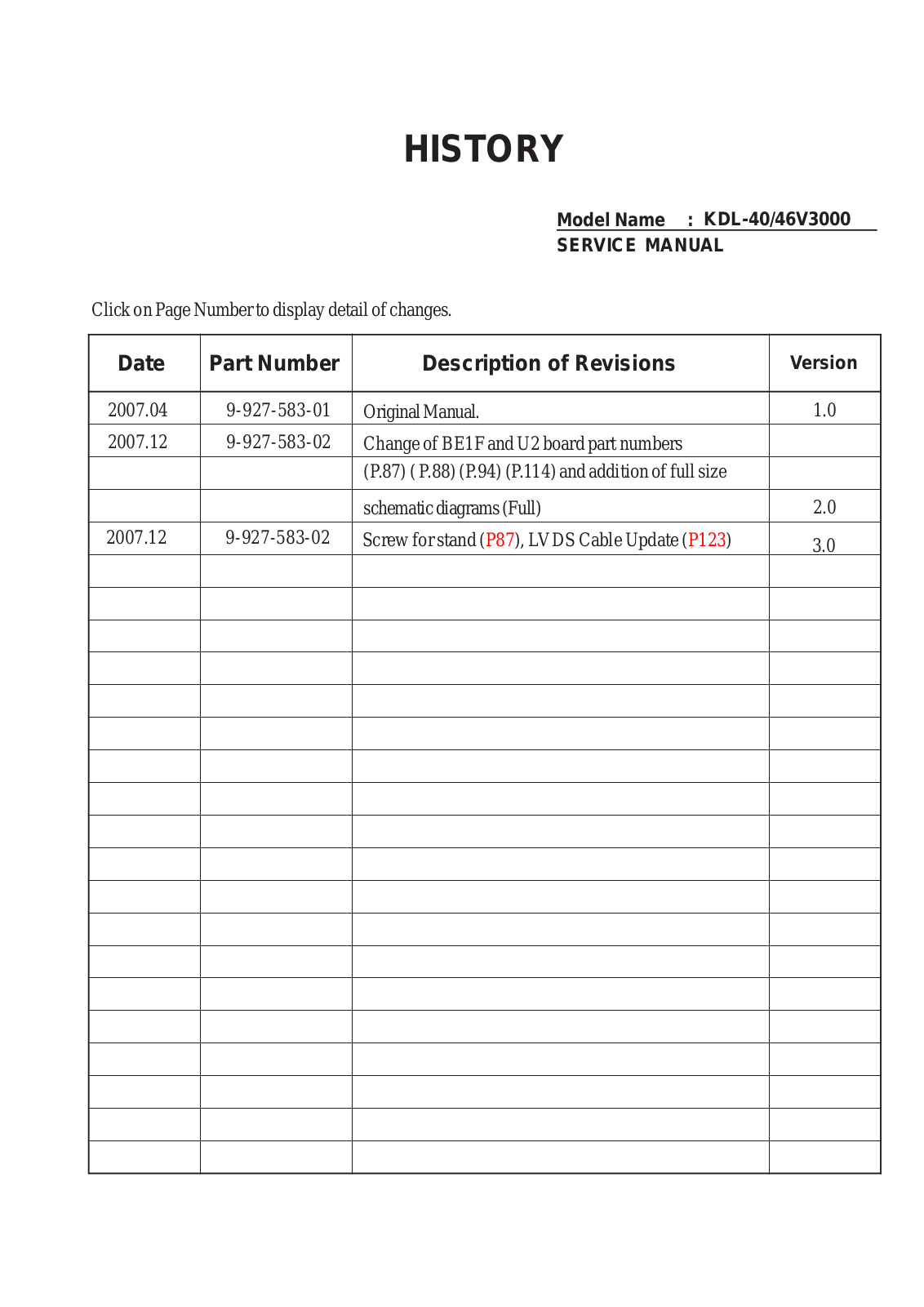 Sony KDL-40V3000, KDL-46V3000 Service Manual