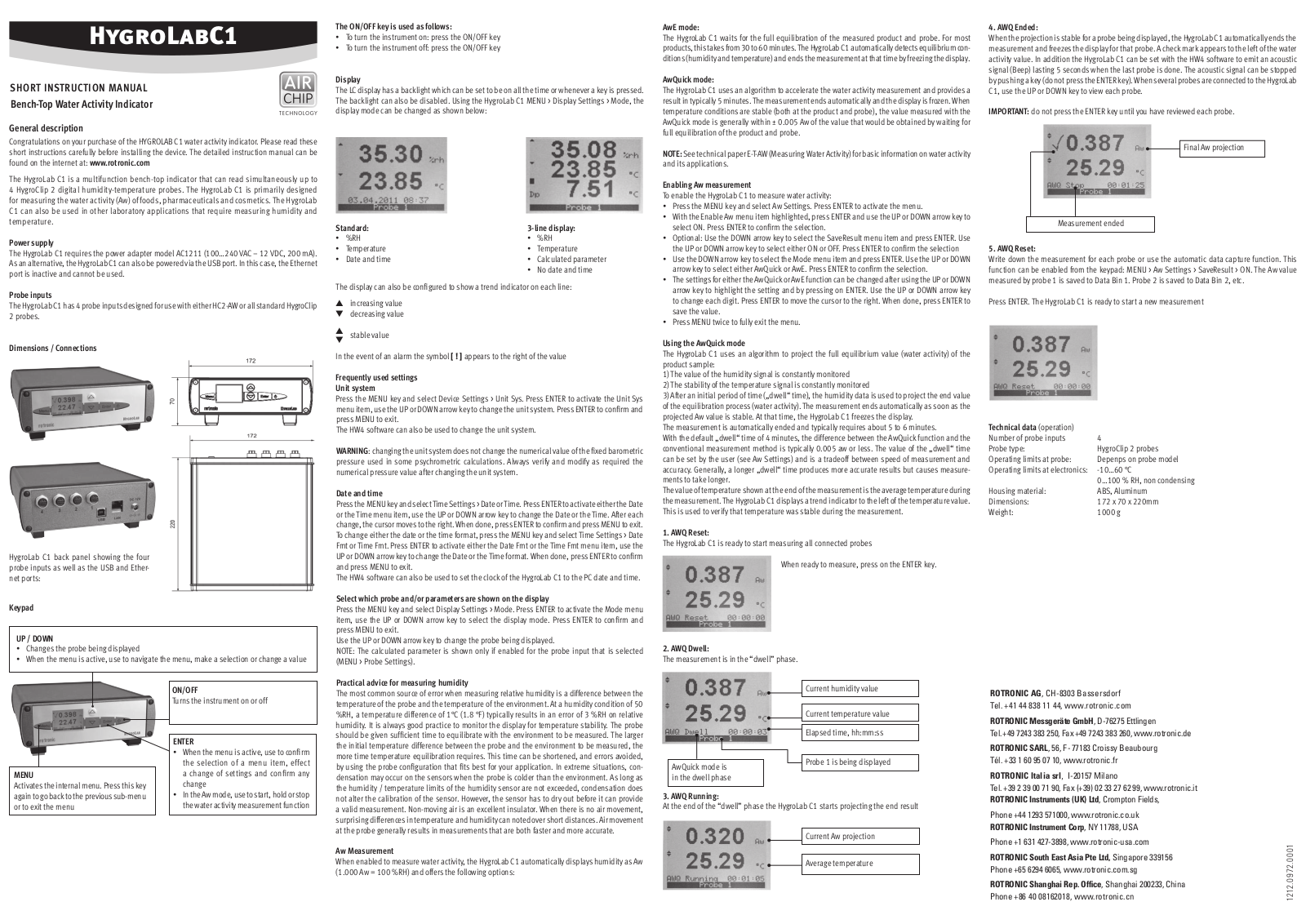 ROTRONIC HygroLab C1 User Manual